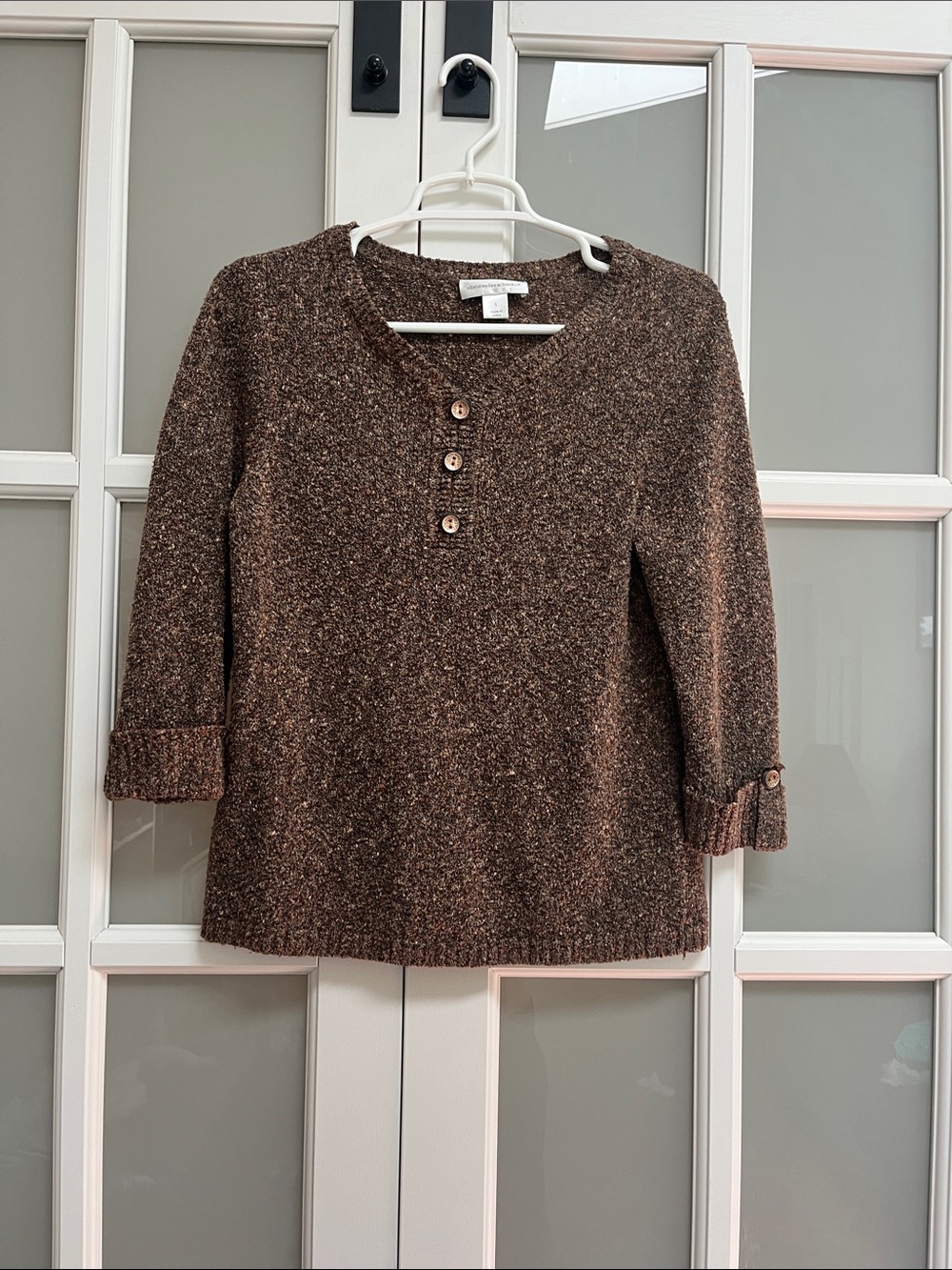 Christopher & Banks Brown Speckled Henley Sweater